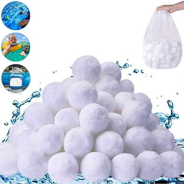 500g Balles de Média Filtrant pour Piscine - Alternative de Filtration Réutilisable de 1,5 Micron au Sable pour Piscines - Fibre de Polyéthylène Lavable en Machine - Taux d'Adsorption de 98 % - Porosité de 86 % - Blanc Akmoler