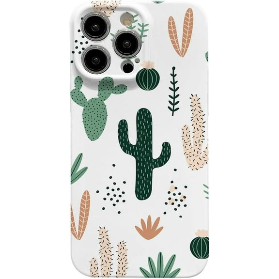Cute Cartoon Plant Cactus Hard Phone Case Compatible with iPhone Case (White,iPhone 15 Pro Max)