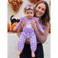 thumbnail image 3 of Cjfdfynewborn Baby Girl Halloween Outfit Pumpkin Ghost Embroidered Romper Plaid Pants And Bow Headband Three Piece Set Infant Cute My First Halloween Fall Winter Outfit, 3 of 8
