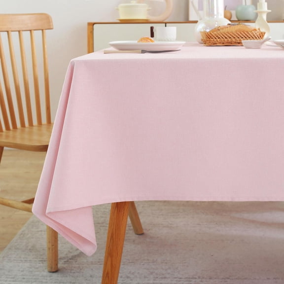 52x70 Inch Tablecloth Rectangle, Linen Style Waterproof Spill Proof, Washable Wrinkle Free for Dining Table, Farmhouse Kitchen, Holiday, Light Pink
