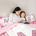 thumbnail image 5 of Homewish Pink Sparking Print Bedding Comforter Set,Rustic Flower Floral Twin Comforter Sets,First Letter M Bedding Set For Girls,Super Cozy Room Decor Reversible,2-Piece, 5 of 8