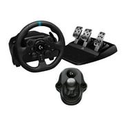Logitech G923 Racing Wheel and Pedals + Logitech G Driving Force Shifter, For PS5, PS4, PC, Mac TRUEFORCE Force Feedback - Real Leather, Black