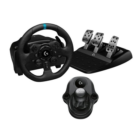 Logitech G923 Racing Wheel and Pedals + Logitech G Driving Force Shifter, For PS5, PS4, PC, Mac TRUEFORCE Force Feedback - Real Leather, Black