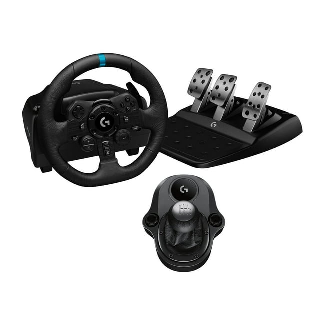 Logitech G923 Racing Wheel and Pedals + Logitech G Driving Force Shifter, For PS5, PS4, PC, Mac TRUEFORCE Force Feedback - Real Leather, Black