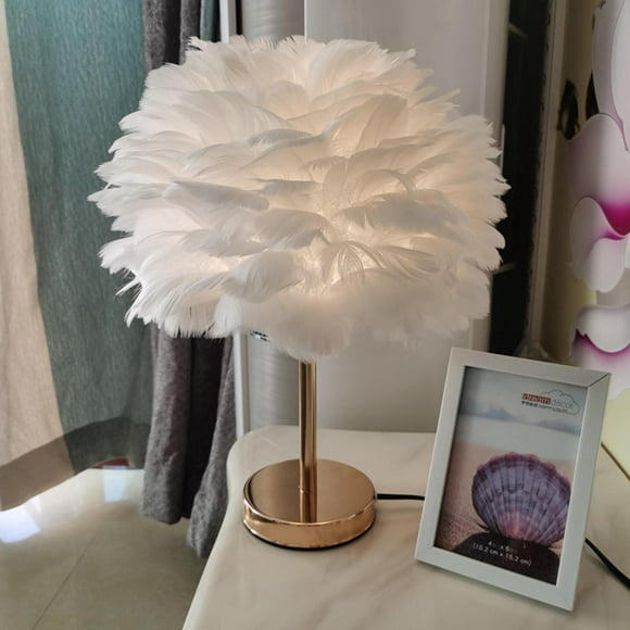 Plumes Lampe de Table Abat-Jour Lumière de Nuit pour Chevet Décoration de la Maison Blanc