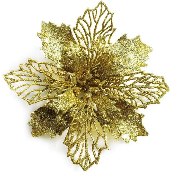 16cm Christmas Flowers Sprinkle Gold Powder Hollow Flower Head Christmas New Tree Garland Aerial Charm