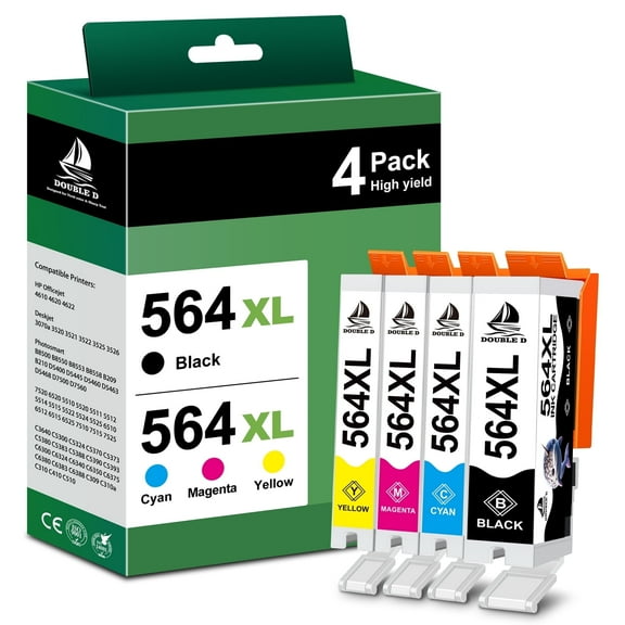 564XL Ink Cartridges (Black, Cyan, Magenta, Yellow, 4-Pack) Compatible for HP 564 XL Ink Cartridges for DeskJet 3520 OfficeJet 4620 Printer