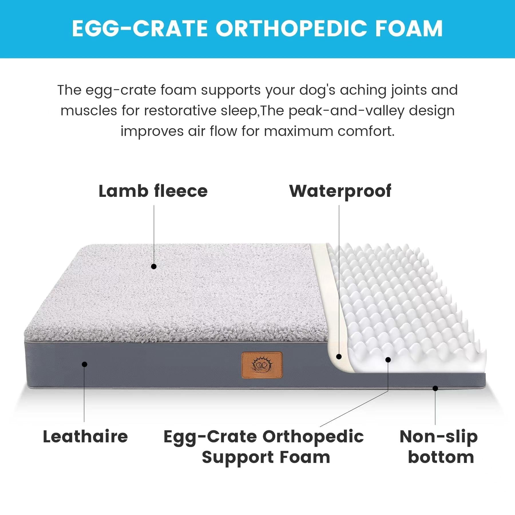 Dog Bed For Medium Dogs  Waterproof Deluxe Plush Crate With Removable Washable Cover & Anti-slip Bottom Egg Foam Pet Mat Grey (30.0" L X 20.0" W 3.0" Th)