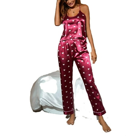 

Elegant All Over Print Cami Strap Pant Sets Sleeveless Burgundy Womens Pajama Sets (Women s)