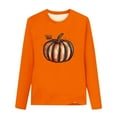 thumbnail image 5 of Thanksgiving Day Outfits Long Sleeve Cotton T-Shirts for Girls Pumpkin Plaid Printed Crewneck Fall Tops Tshirts (12-13 Years, Orange 05), 5 of 5