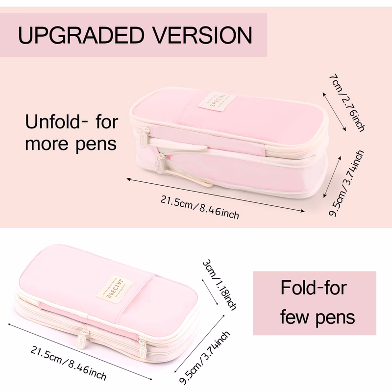 thumbnail image 4 of Big Capacity Pencil Pen Case Simple Stationery Bag College Office Organizer Pink, 4 of 7