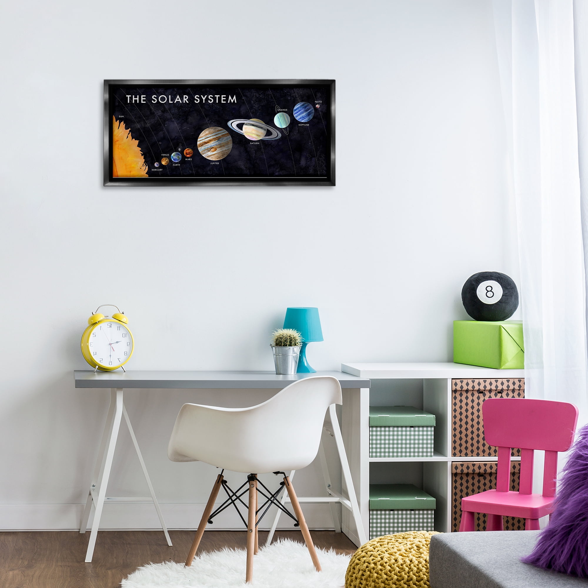 Stupell Industries Educational Solar System Astrology & Stars Painting Black Floater Framed Canvas Art Print Wall Art, 31 x 14