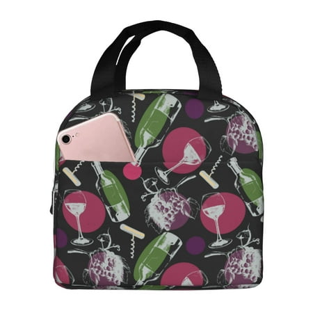 Insulated Lunch Bag for Women Men - Wine Bottle Print No.9019 Leakproof Cooler Lunch Box for Women Men  Lunch Tote Bags for Work School Picnic Travel
