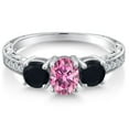 thumbnail image 3 of Gem Stone King 925 Sterling Silver 3-Stone Ring Oval Pink Moissanite and Onyx Black (1.97 Cttw, Size 7), 3 of 6