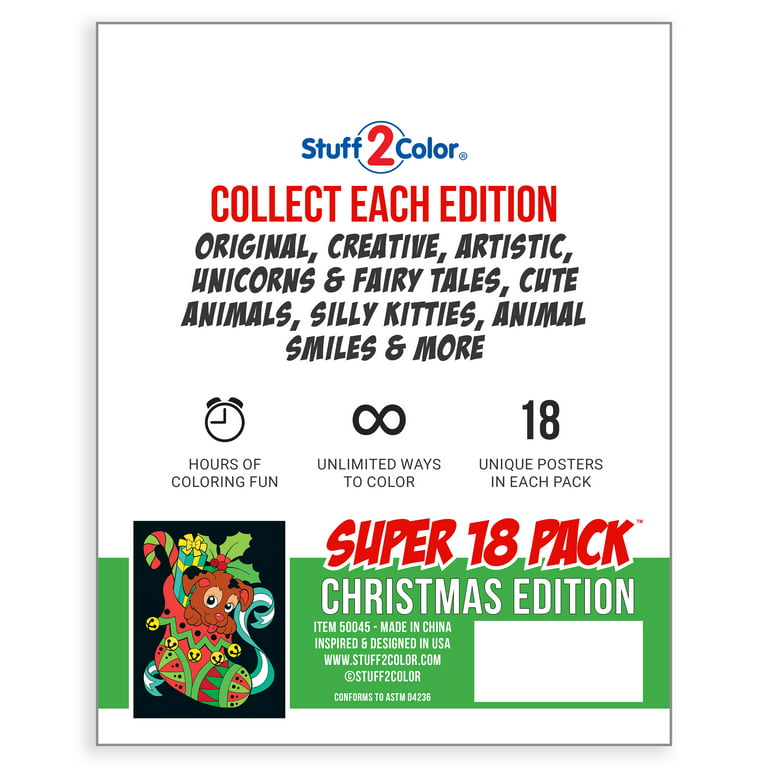 Super Pack of 18 Fuzzy Velvet Coloring Posters (Christmas Edition) -  Holiday Arts and Crafts Project For Kids, Toddlers, And Adults -  Stuff2Color 