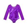 thumbnail image 3 of ZDHoor Kids Girls Long Sleeve Metallic Ballerina Leotard Sparkly Rhinestone Tulle Ballet Gymnastics Leotard Purple 10, 3 of 7