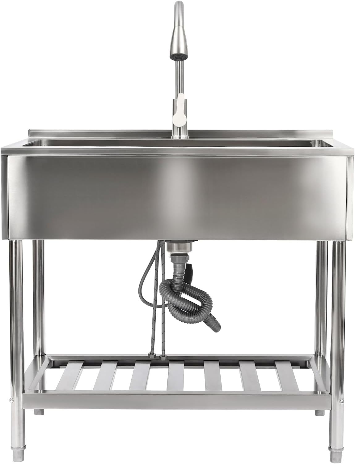 YIYIBYUS Utility Sink, 35.8" L x 23.2" W x 34.3" D Free Standing Single Bowl Kitchen Sink with Cold and Hot Water Faucet, Commercial Stainless Steel Sink for Kitchens, Bathrooms, Garage, Laundry Room