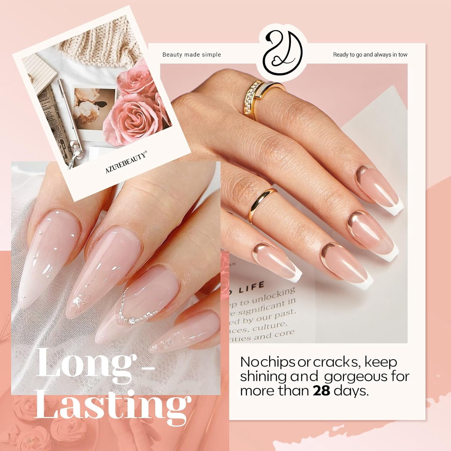 AZUREBEAUTY 8 Color Dip Powder Nail Kit, Jelly Translucent Milky White Sheer Pink Nude Neutral Clear Shades, Dipping Liquid Set with Matte Top Coat & Nail Sticks for French Nail Art Manicure
