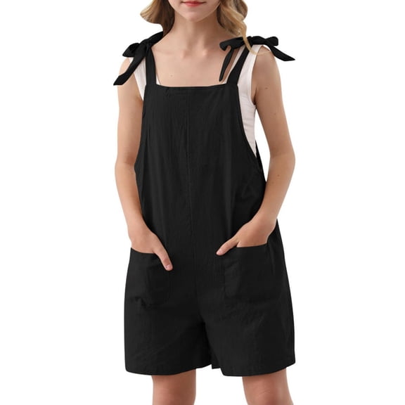 MZXELPRJD Teen Girl Summer Casual Shortalls Adjustable Strap Outfits Kids Bib Overall with Front Pockets Girls Romper Sleeveless Adjustable Tie-Up Strap Short Jumpsuits Summer Clothes