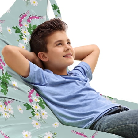 Spring Lounger Chair Bag  Flourishing Daisy and Bellflowers Bouquets Field Summer Wildflowers Motif  High Capacity Storage with Handle Container  Lounger Size  Pale Blue Multicolor  by Ambesonne
