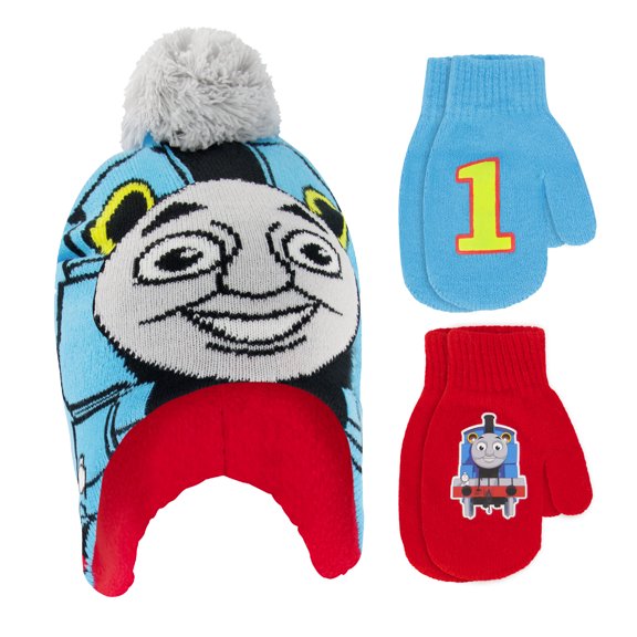 Mattel Thomas The Train Winter Hat & 2 Pair Mittens Set (Toddler), Size 2-4T, Thomas Big Face