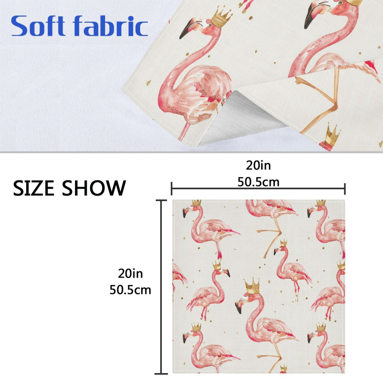 JSTEL Pink Flamingo Crown Cloth Napkins Set of 6, 20x20 Inch Washable and Reusable Napkin for Decoupage Dinner Party Everyday Use