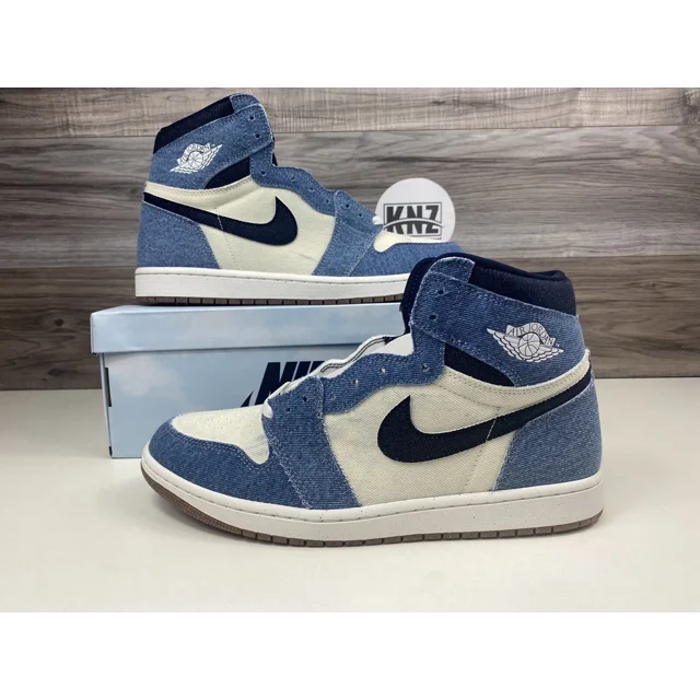 **N I-K-E A i r-Jor-dan 1 Retro High OG Summit White Obsidian "DENIM" Shoes FQ2947-100