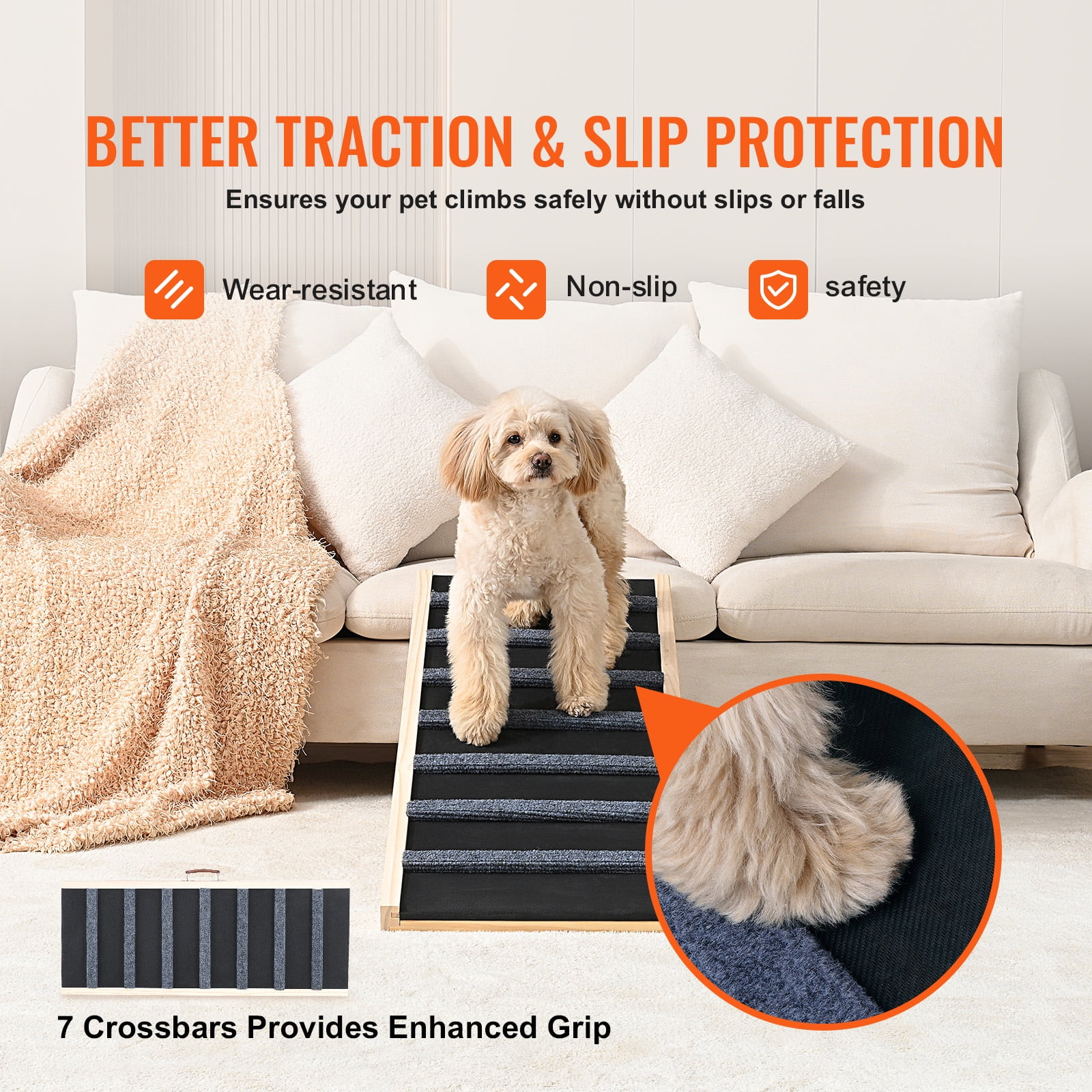 KFFKFF Dog Ramp Folding Pet Ramp 39.3" Long Ramp 15"-22" Adjustable Height