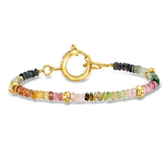 Ross-Simons 17.00 ct. t.w. Multicolored Tourmaline Bead Bracelet With 18kt Gold Over Sterling, Women's, Adult