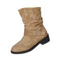 thumbnail image 3 of IEMIEMIEM Women's Faux Suede Ankle Mid Calf Boots Slip-On Low Block Heel with Metal Buckle Decor Slouch Casual Pull On Round Toe Fall Winter Daily Boots Khaki 6.5 Wide, 3 of 9