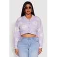 thumbnail image 2 of Women's Plus Size Flower Tufted Knit Cropped Cardigan, 2 of 5