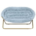 thumbnail image 5 of BizChair 56" Portable Folding Double Saucer Chair in Dusty Aqua Faux Fur with a Soft Gold Steel Frame for Dorm, Living Room, or Bedroom, 5 of 13