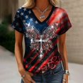 thumbnail image 2 of MEICHEN Women's V Neck Butterfly & Rose Print T Shirt Patriotic Glitter Graphic Casual Top, 2 of 4
