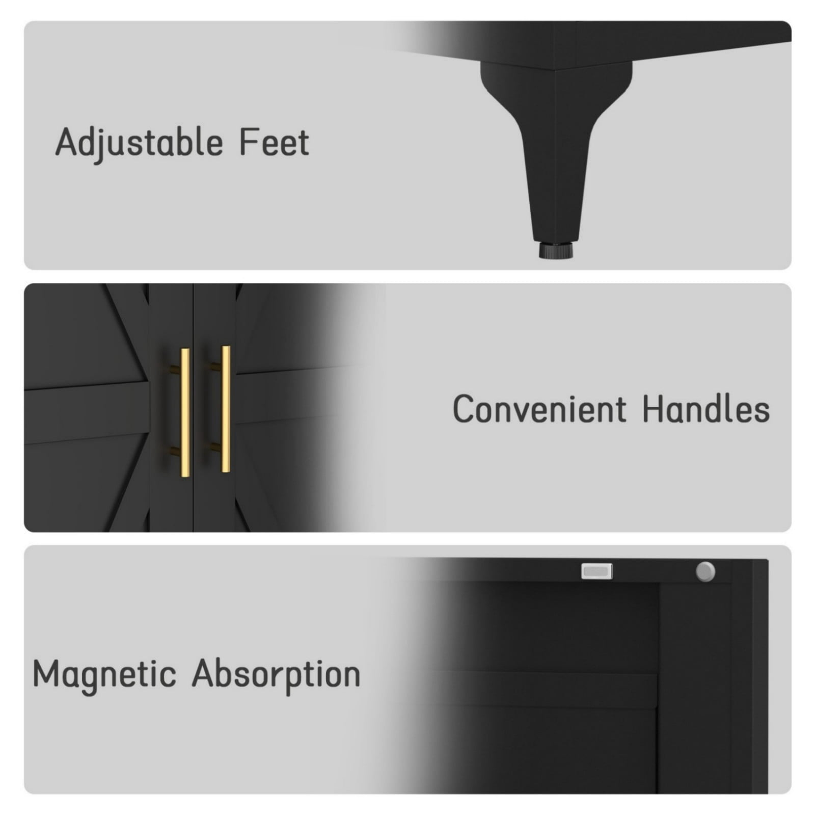 47" H Metal Storage Cabinet, 2-Door Steel Pantry Cabinet with Adjustable Shelves, Freestanding Kitchen Storage Cabinet for Living Room, Bedroom, Office, Black