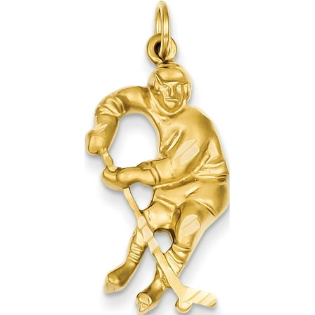 Player Charm 14kt Gold Jewelry - 14k Yellow Gold Hockey Player (14x32mm) Pendant / Charm