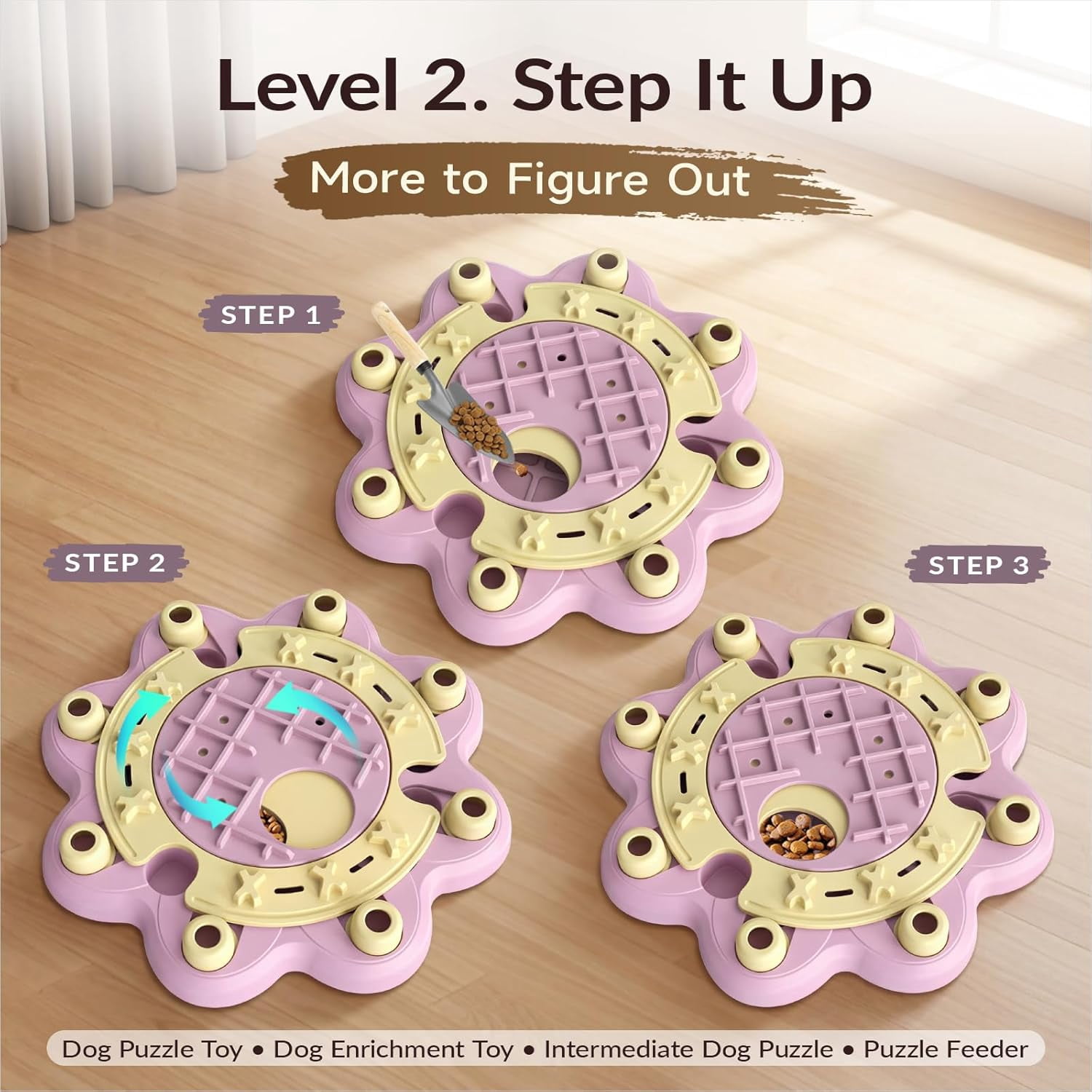 KADTC Dog Puzzle Toy, Large Size, 3 Levels of Step-by-Step Challenge Beginner to Advanced Slow Feeder & Mental Stimulation for Smart Dogs Enrichment Puppy Pink Toys