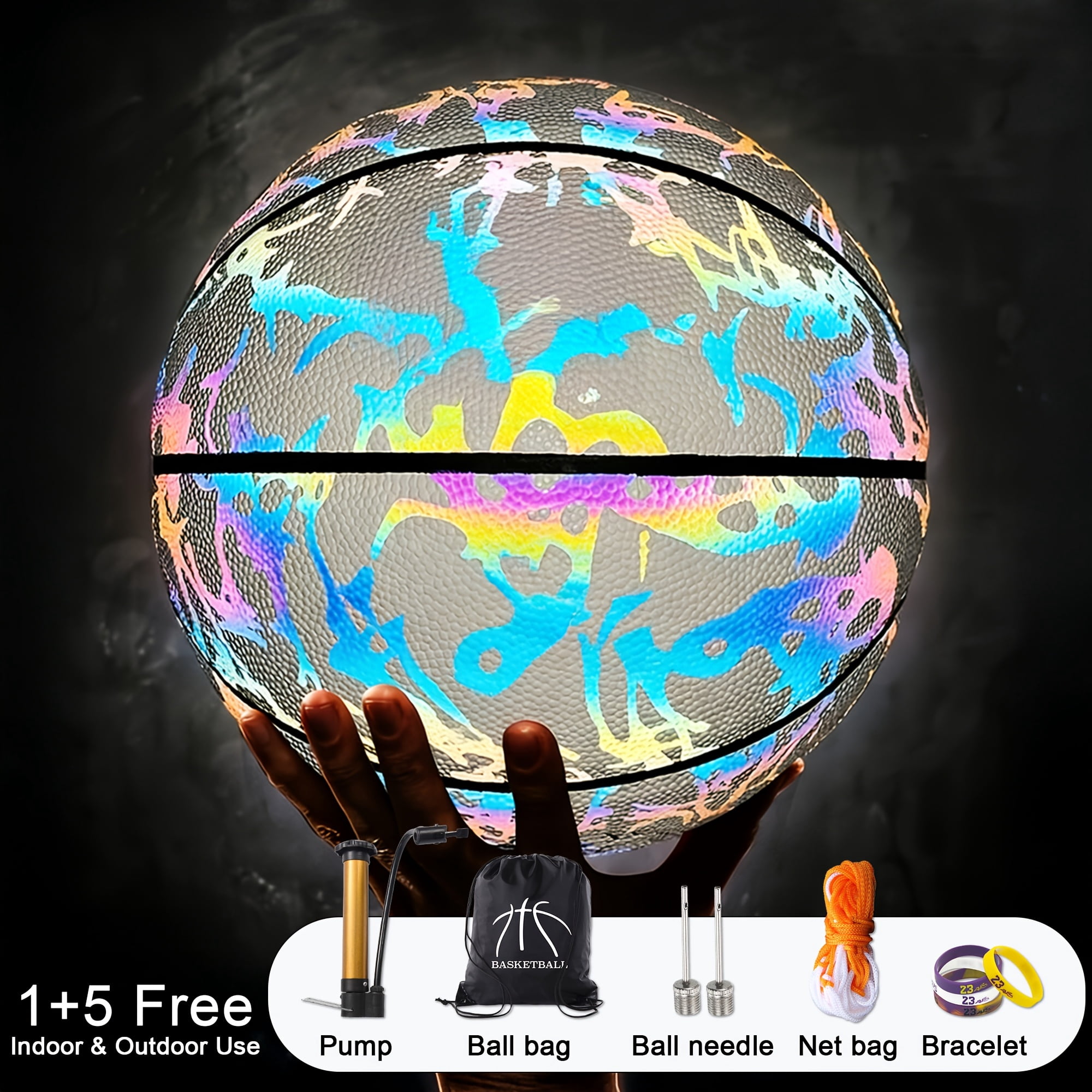 Reflective basketball, 9.67 inch reflective basketball - the perfect gift for Christmas, Thanksgiving, and Halloween, made of durable PU material, perfect for adult training and competition
