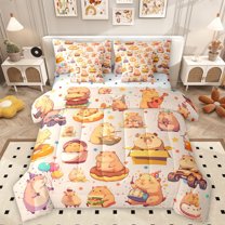 Homewish Cute Cartoon Capybara 7-Piece Twin Bedding Sets,Colorful Stars Print Bedding Comforter Set,Kawaii Animal Kapibara Sheet Sets For Gitls Boys,Luxury Bedroom Decor Reversible