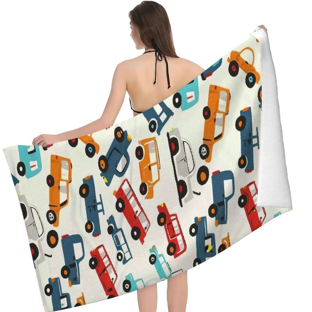 PHYHOO Beach Towel Car Pattern Theme Sand-Free Microfiber Towel Ultra Soft Quick Large Size Dry Pool Towel Absorbent Towel Lightweight Towel for Kids Boys Girls Outdoor Bathroom Swim 30x60in