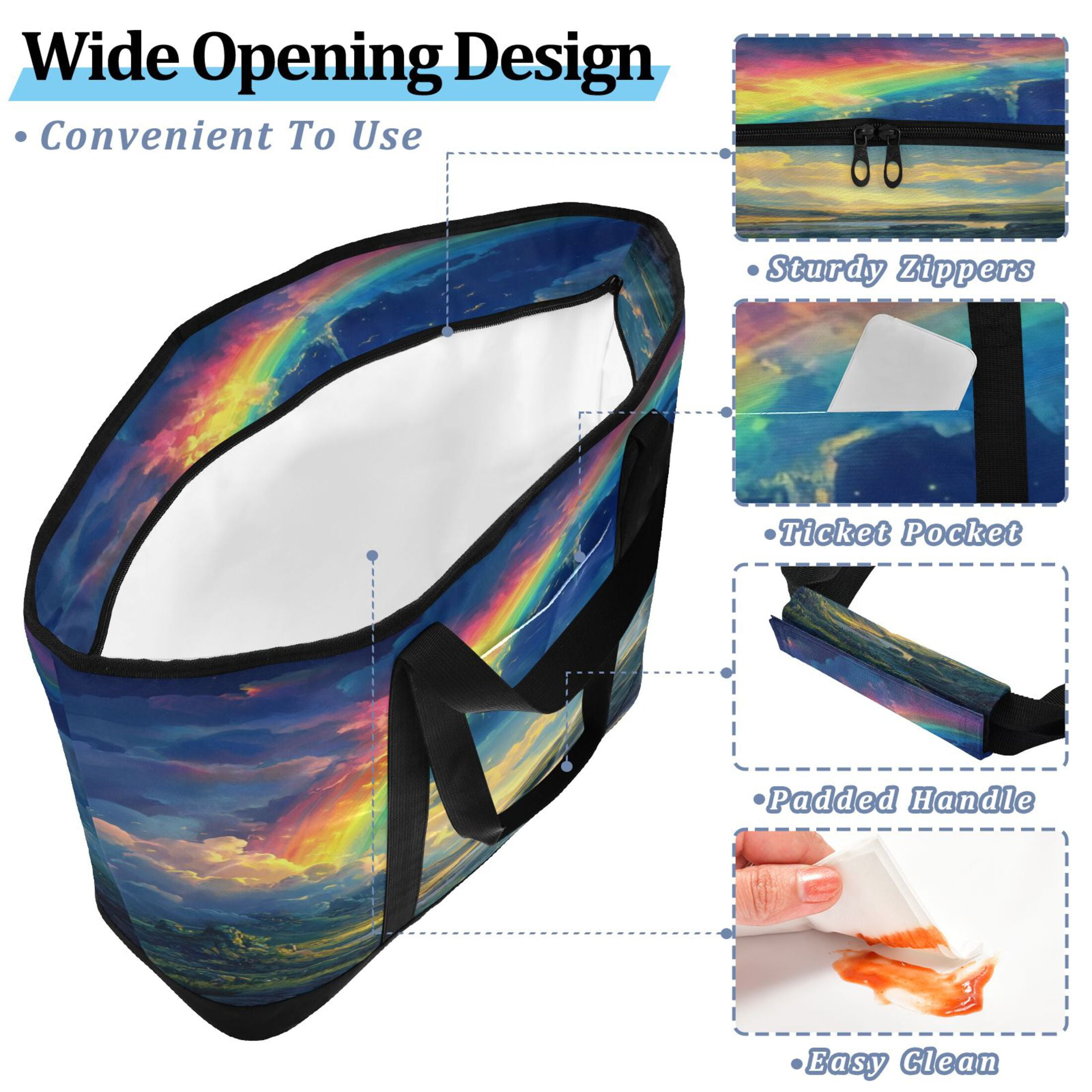 Large Hand-held Ice Pack Picnic Bag Insulation and Refrigeration Suitable for Shopping Picnics and Camping Super Cool Rainbow