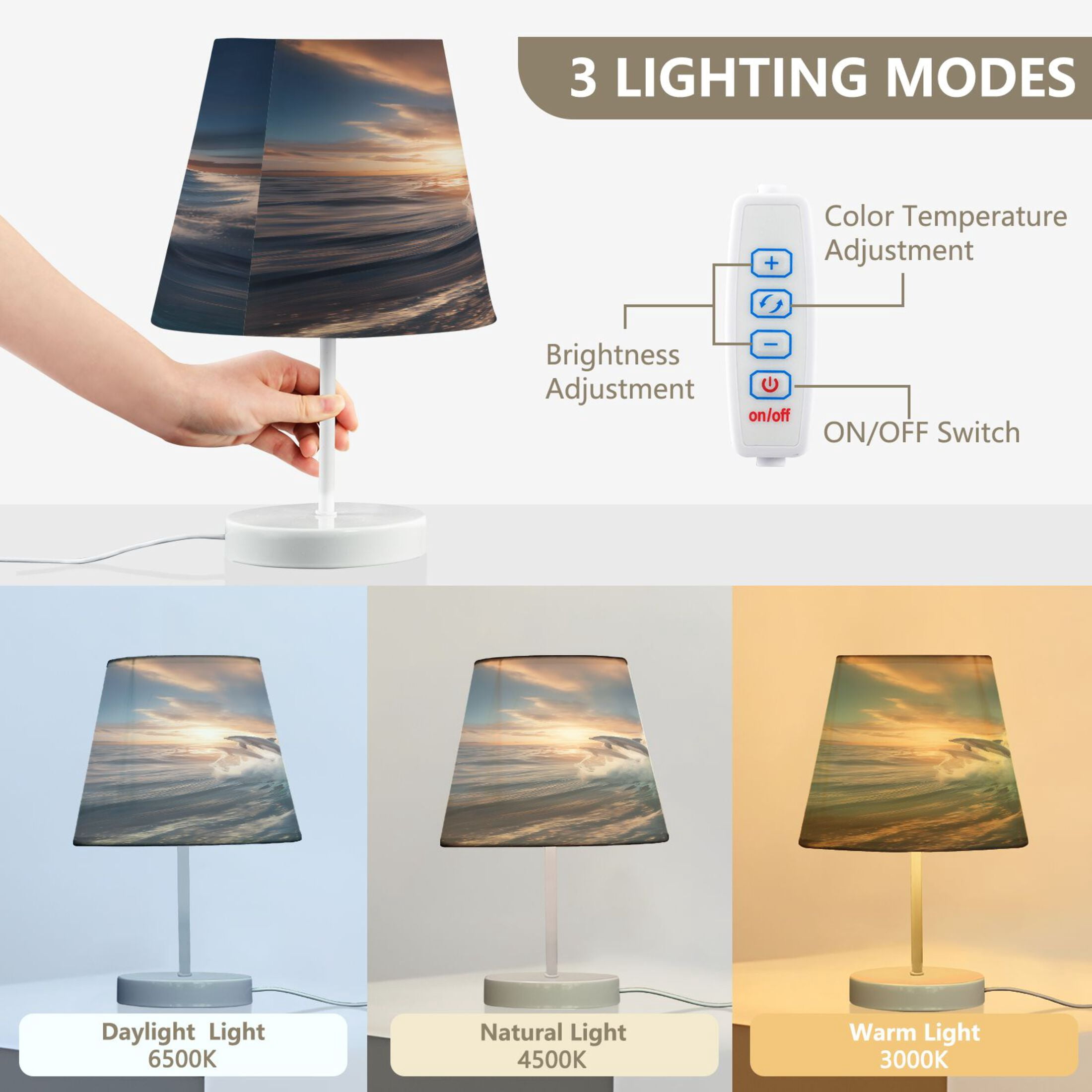 Dolphin Jump Out Sea Desk Lamp LED Table Nightstand Lamps with 3 Color Temperatures for Home Bedroom Living Room Decor 8x12