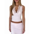 thumbnail image 3 of Women Lace Crop Tops Deep V Neck Sleeveless Slim Fit Camisole Pink M, 3 of 9