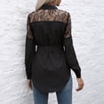 thumbnail image 4 of Blusa de longitud media perspectiva encaje cuello redondo botón cintura alta cinturón Top para mujer negro S, 4 of 6