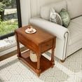 thumbnail image 4 of LEEMTORIG Solid Wood End Table Narrow Side Table with Drawer, Cherry Wood End Table living room, 13"W Slim Bedside Table Small Nightstand, 22"D x 22.3"H, No-tools Assembly, Beeswax Brown BBJ-004-DR, 4 of 15