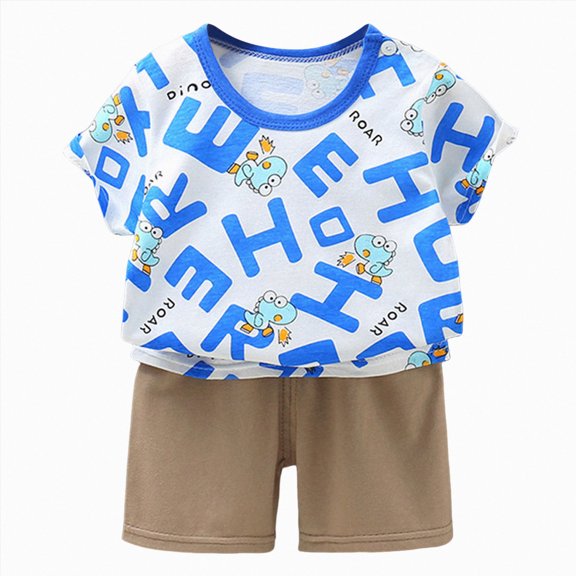 Sopiago Toddler Boys Clothes 3T Toddler Boys Summer 2PCS Outfits Letter Print Short Sleeve Shirt Top Shorts Set Yellow For 18-24 Months 2t 3t 4t 5t 6t Infant Baby Boy Clothes Sky Blue,9-18 Months