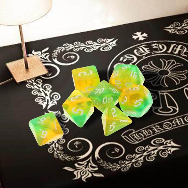 7pieces Multi-faceted Dice Set Table Dice Set Games Party Props Educational Toys Green and Orange