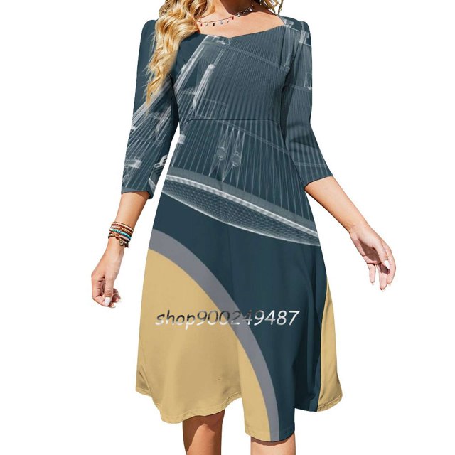 Apollo 11 Landing Module Flare Dress Square Neck Dress Elegant Female Fashion Printed Dress Space Spaceship Satellite Jupiter