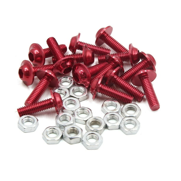 15Pcs Tornillos de Tuerca M6 de Aleación de Aluminio Rojo Moto Carenado de Cabeza Hexagonal