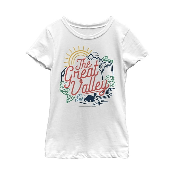 Girl's The Land Before Time Colorful Great Valley Line Graphic Tee White Medium