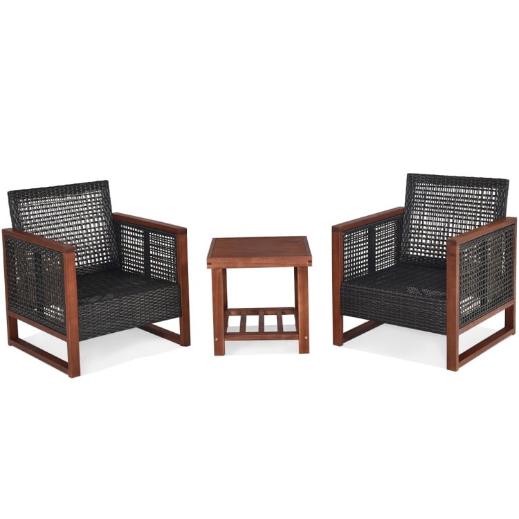 Aimee Lii 3 Pieces Patio Rattan Furniture Set with Washable Cushion and Acacia Wood Tabletop, Small Patio Set, B-Red Aimee Lii 3 Pieces Patio Rattan Furniture Set with Washable Cushion and Acacia Wood Tabletop, Small Patio Set, B-Red